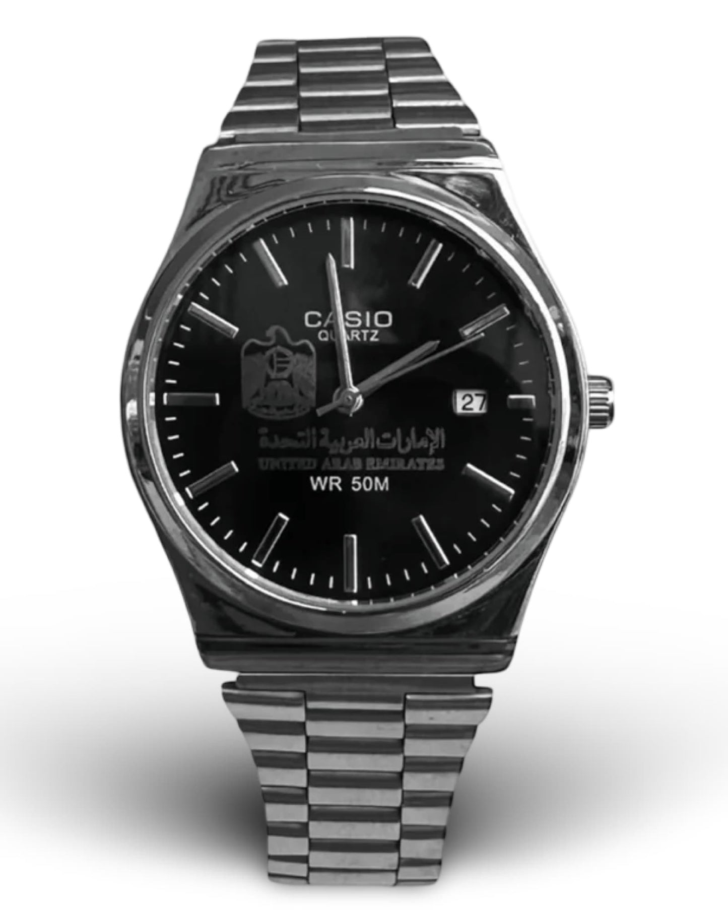 كاسيو سلفر – مينا أسود | إصدار الإمارات
Casio Silver – Black Dial | UAE Edition