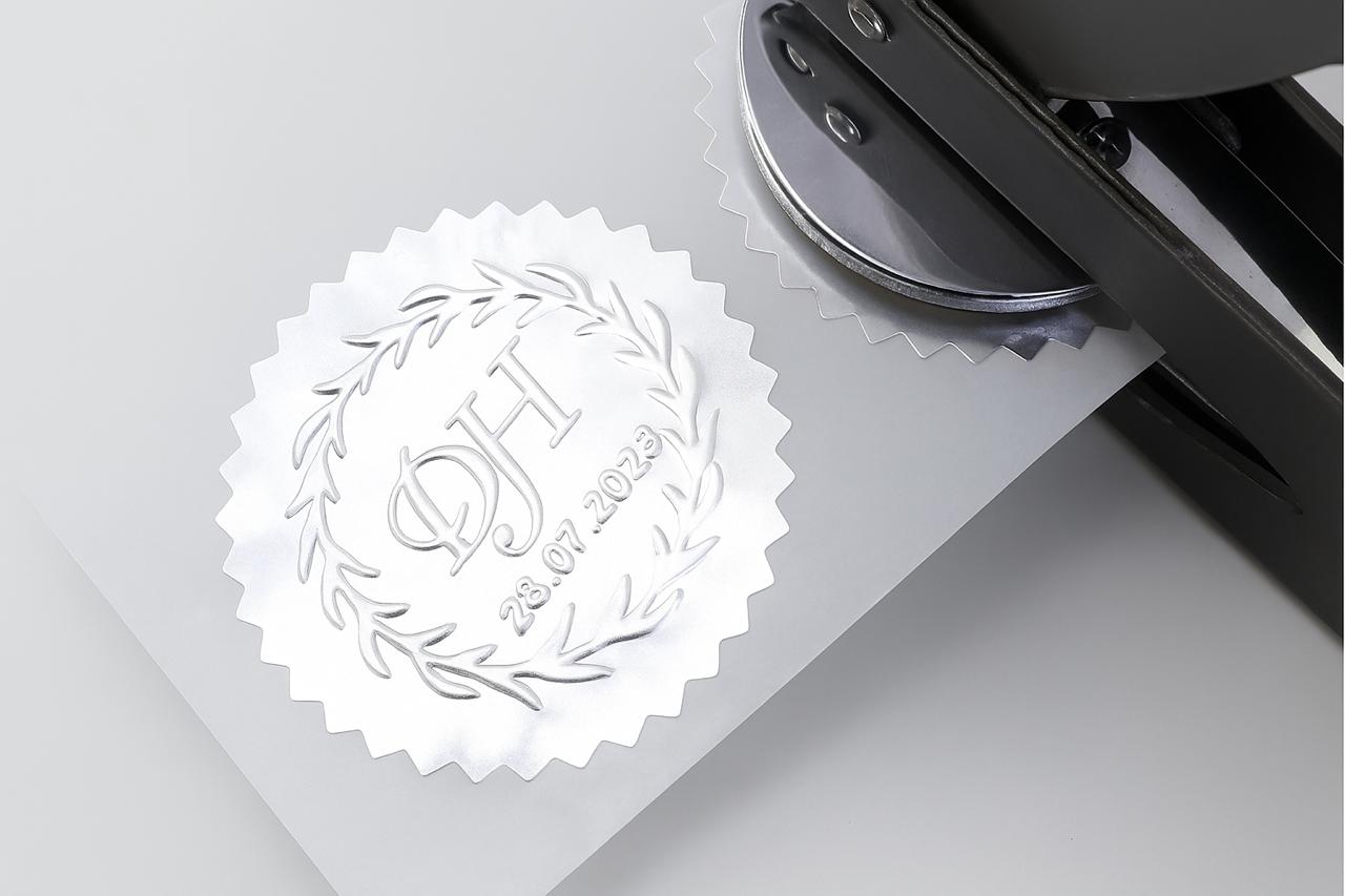 ملصقات ختم بارز – لون فضي أنيق Embossing Seal Stickers – Silver Foil