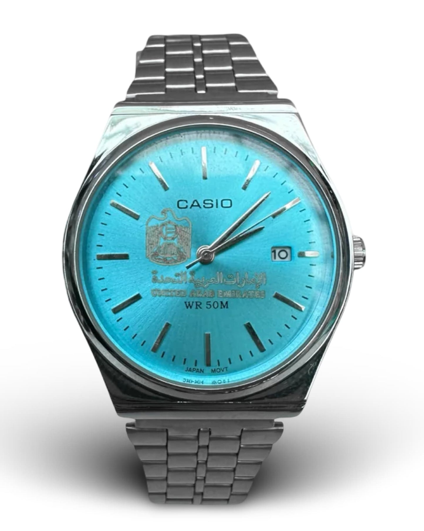 كاسيو سلفر – مينا سماوي | إصدار الإمارات
Casio Silver – Light Blue Dial | UAE Edition