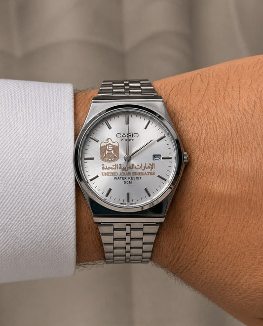 كاسيو سلفر – مينا أبيض | إصدار الإمارات Casio Silver – White Dial | UAE Edition