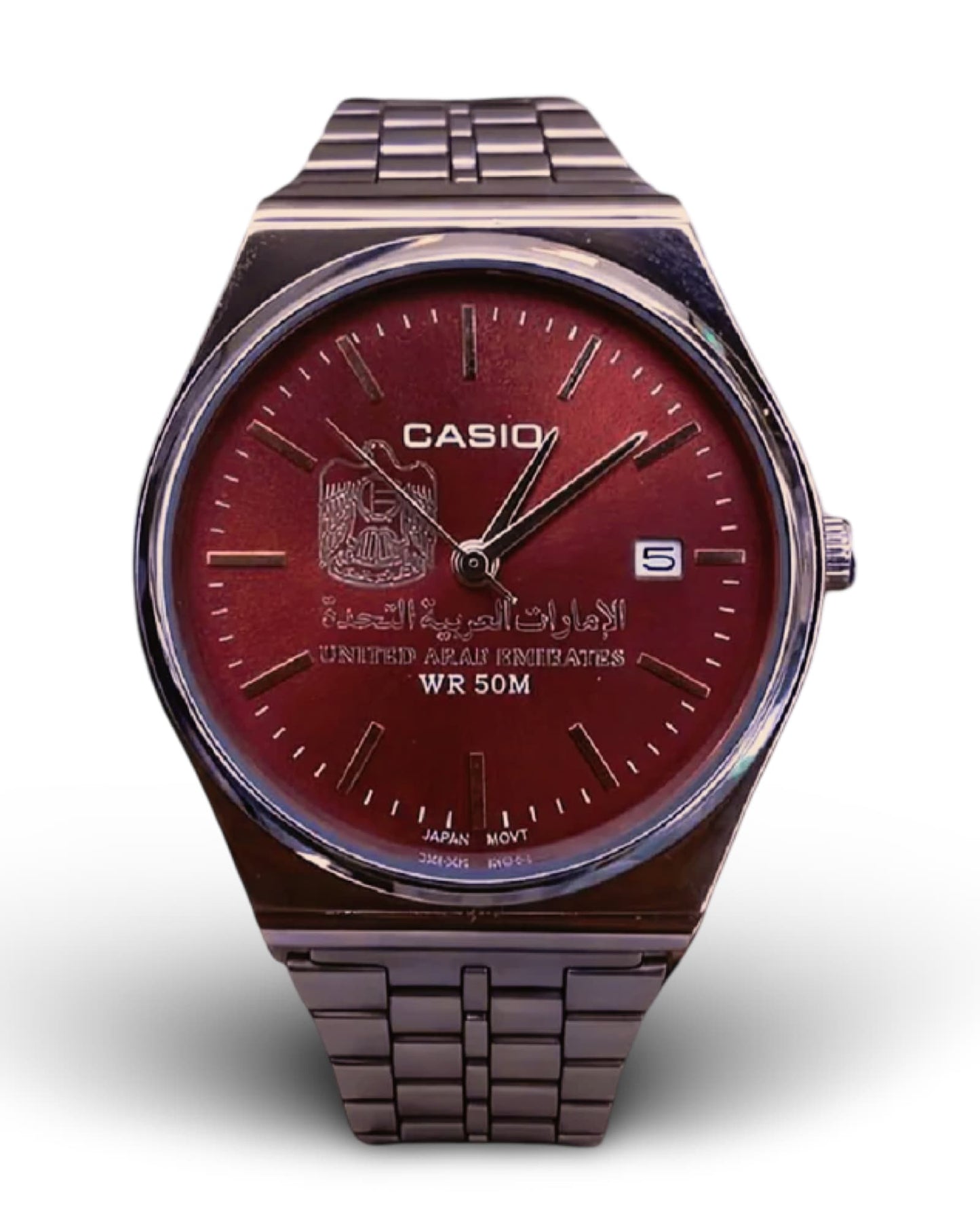 كاسيو سلفر – ميناأحمر  | إصدار الإمارات Casio Silver –Rea  Dial | UAE Edition