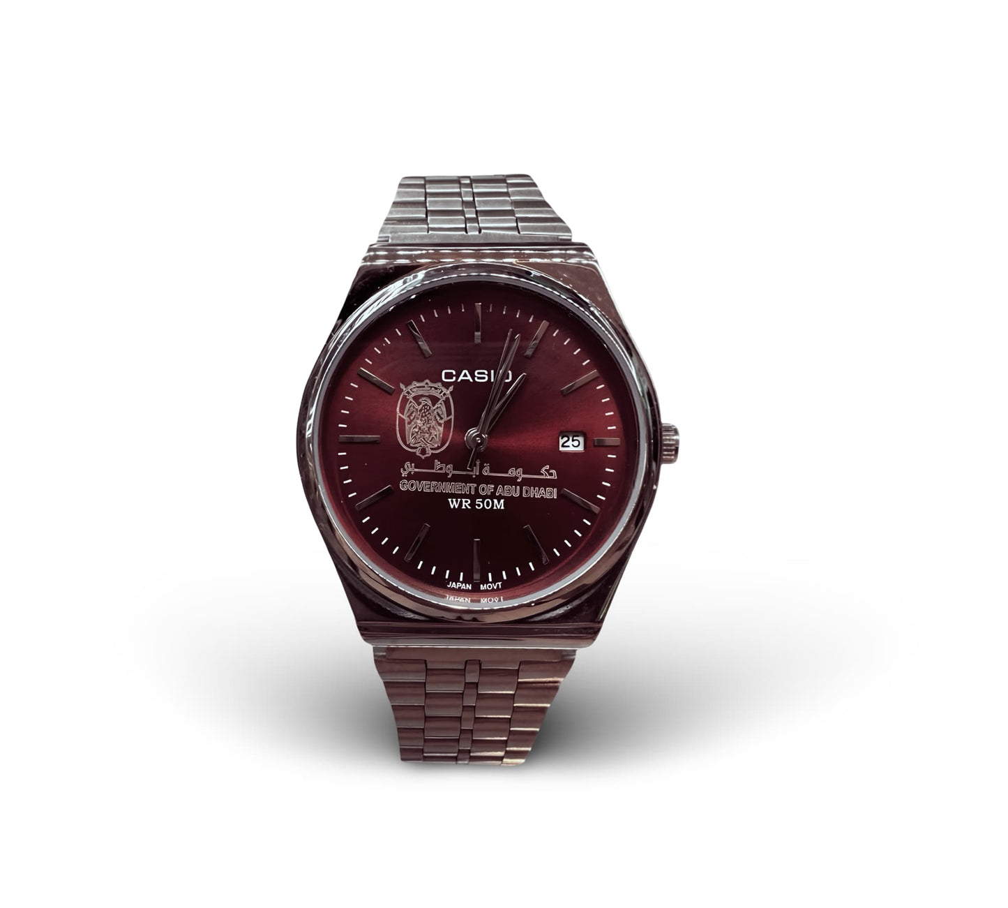 كاسيو سلفر – مينا عنابي | إصدار أبوظبي Casio Silver – Burgundy Dial | Abu Dhabi Edition
