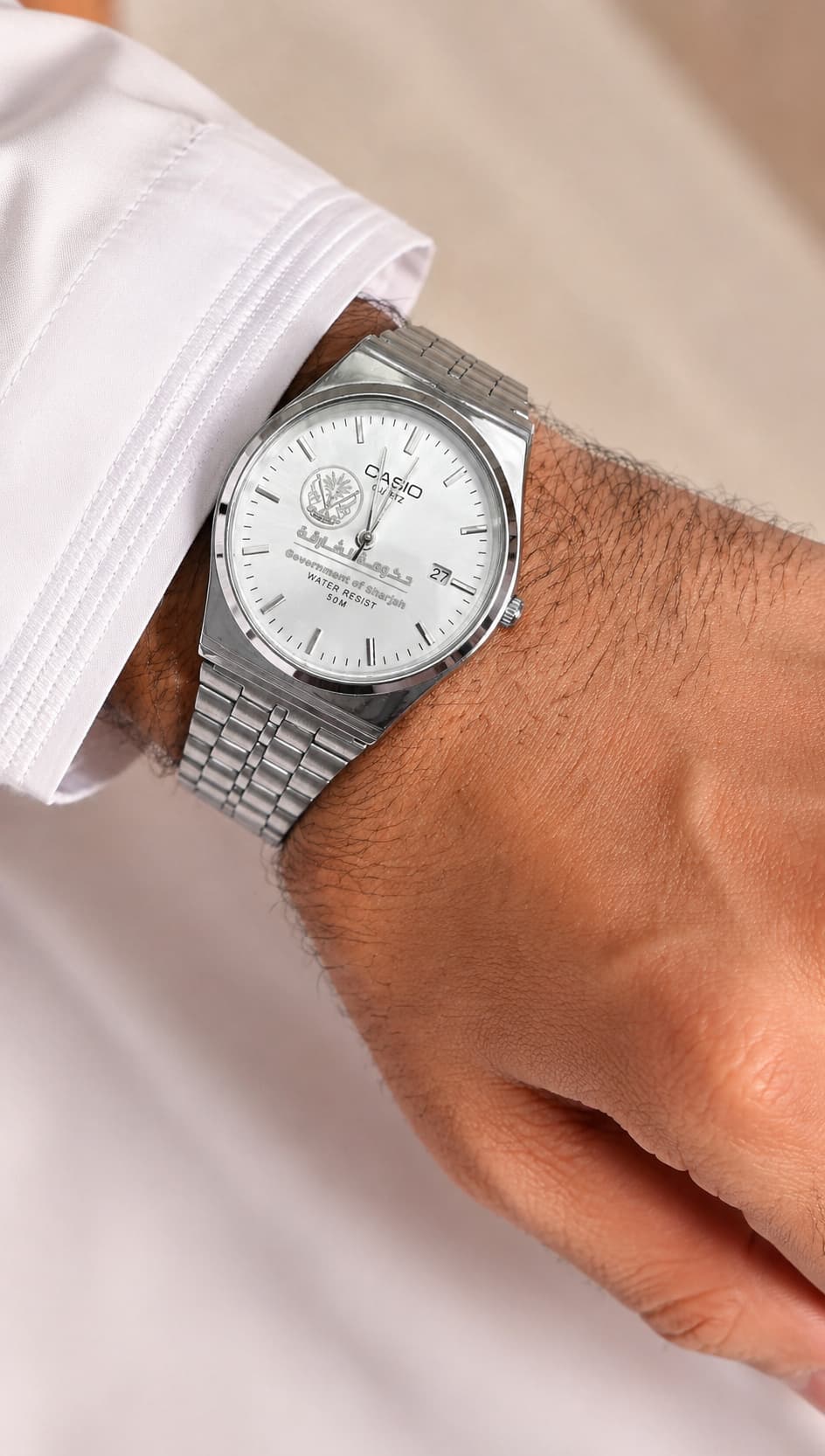 كاسيو سلفر – مينا أبيض | إصدار الشارقةCasio Silver – White Dial | Sharjah Edition