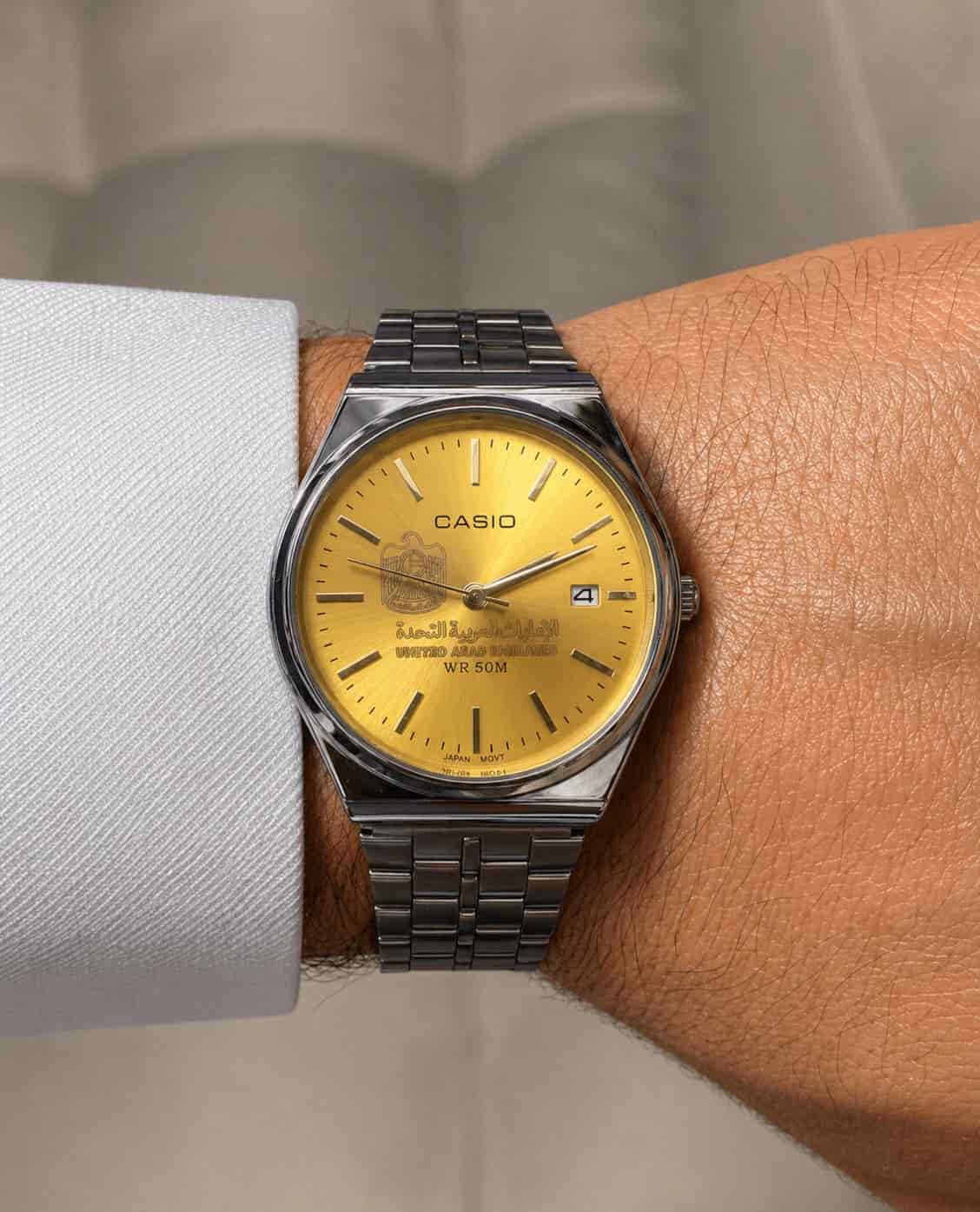 كاسيو سلفر – مينا أصفر | إصدار الإمارات Casio Silver – Yellow Dial | UAE Edition