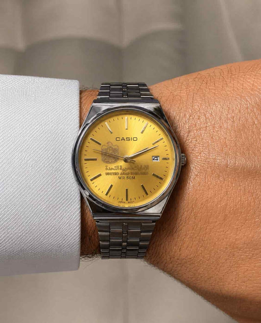 كاسيو سلفر – مينا أصفر | إصدار الإمارات Casio Silver – Yellow Dial | UAE Edition