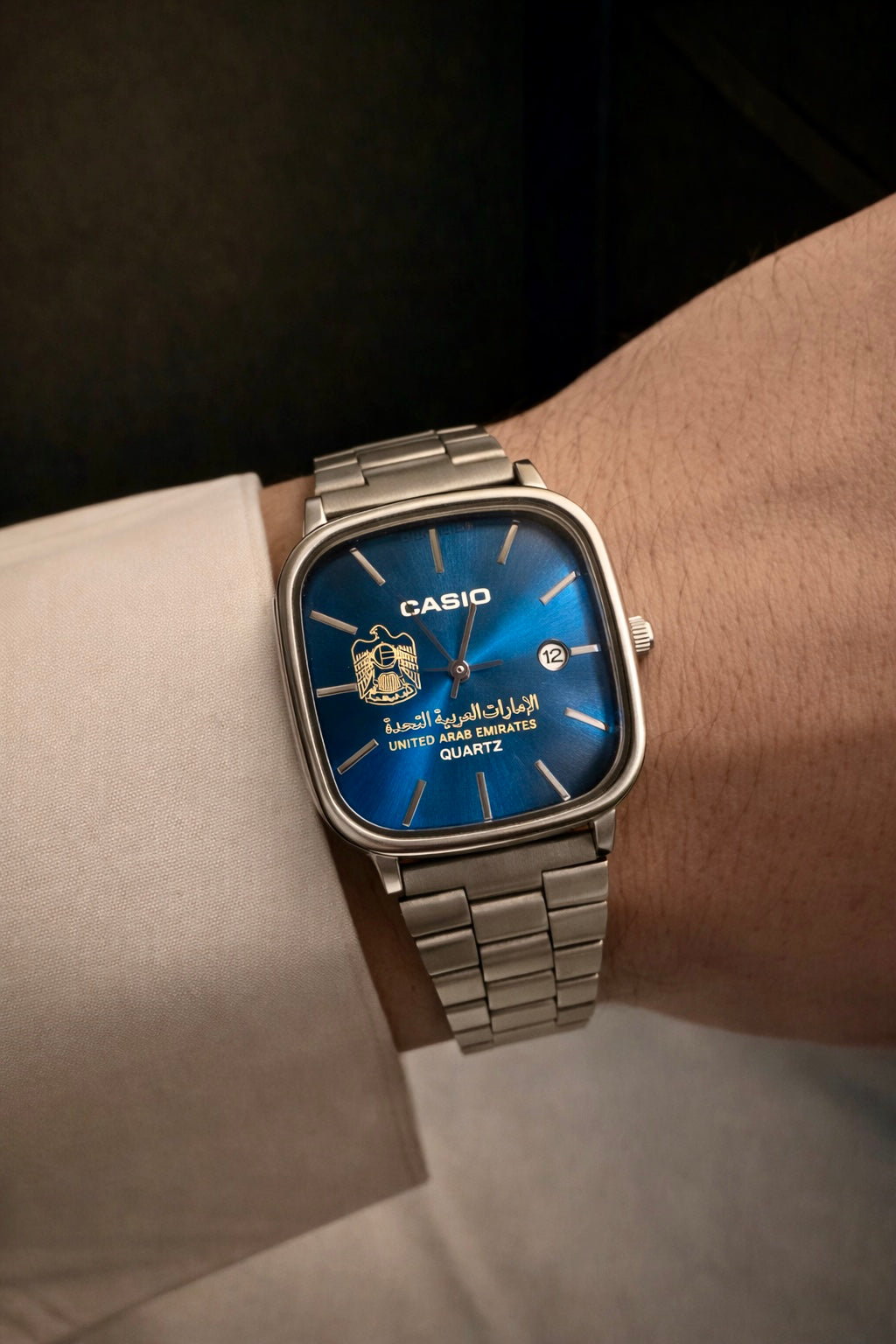 ساعة كاسيو سيلفر – مينا أزرق – إصدار شعار الإمارات | Casio Silver – Blue Dial – UAE Emblem Edition