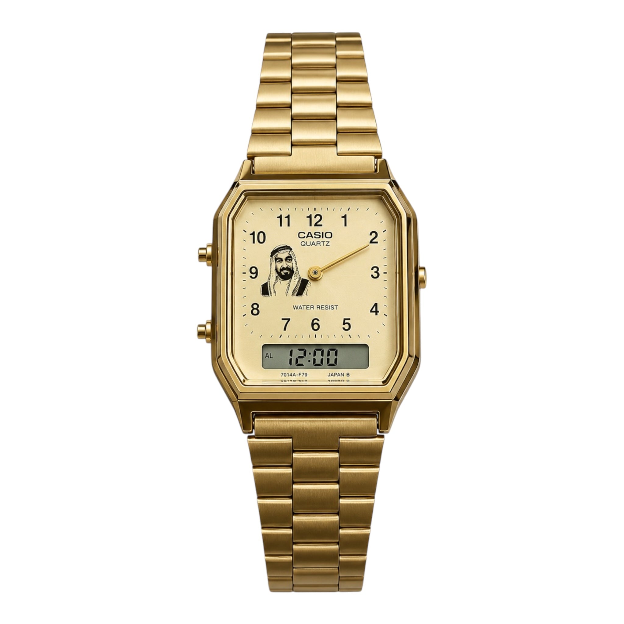 كاسيو فينتج ذهبي – مينا ذهبي بأرقام |تصميم  الشيخ زايد
Casio Vintage Gold – Gold Number Dial | Sheikh Zayed Edition