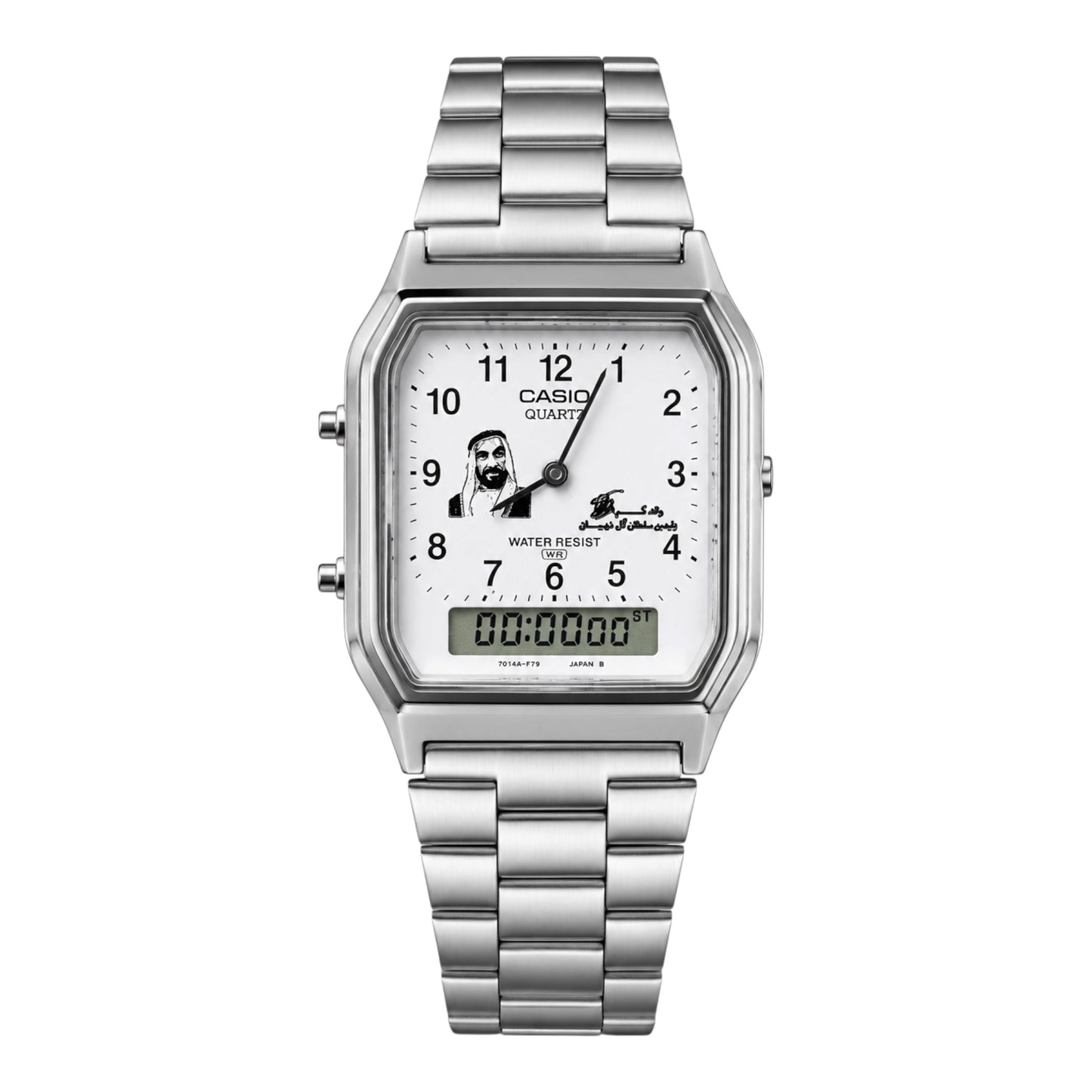 كاسيو فينتج سلفر – مينا أبيض بأرقام |تصميم الشيخ زايد
Casio Vintage Silver – White Number Dial | Sheikh Zayed Edition