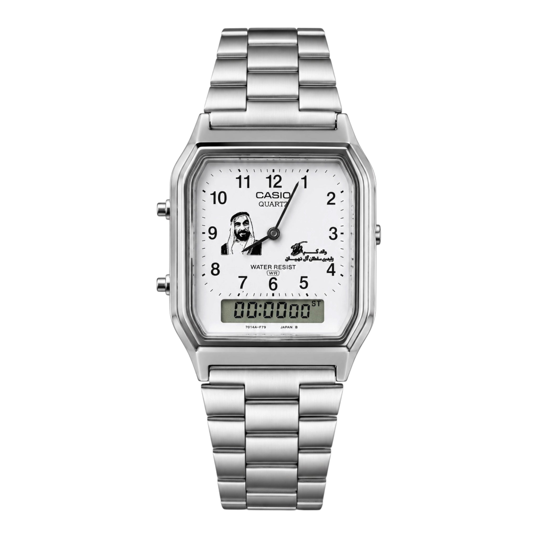كاسيو فينتج سلفر – مينا أبيض بأرقام |تصميم الشيخ زايد
Casio Vintage Silver – White Number Dial | Sheikh Zayed Edition