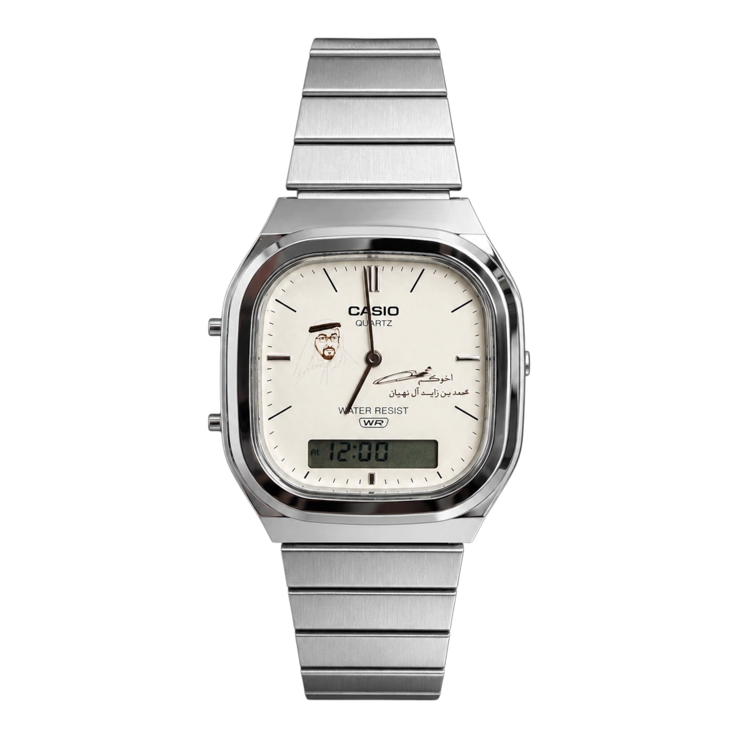 كاسيو فينتج سلفر – مينا أبيض | تصميم الشيخ محمد بن زايد مع التوقيع
Casio Vintage Silver – White Dial | Sheikh Mohamed bin Zayed Signature Edition