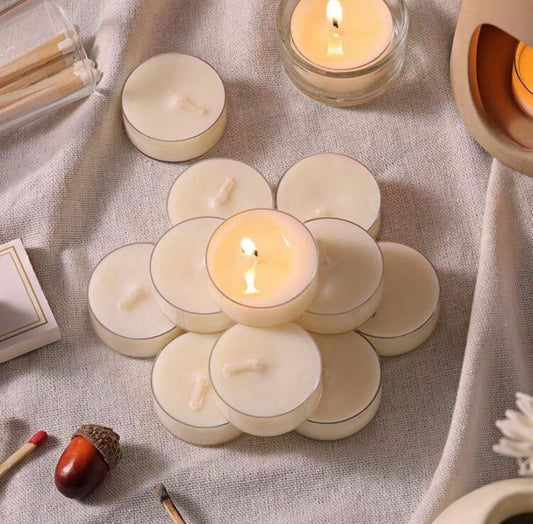 10 قطع شموع تي لايت بيضاء دائرية – | 10 White Round Tea Light Candles