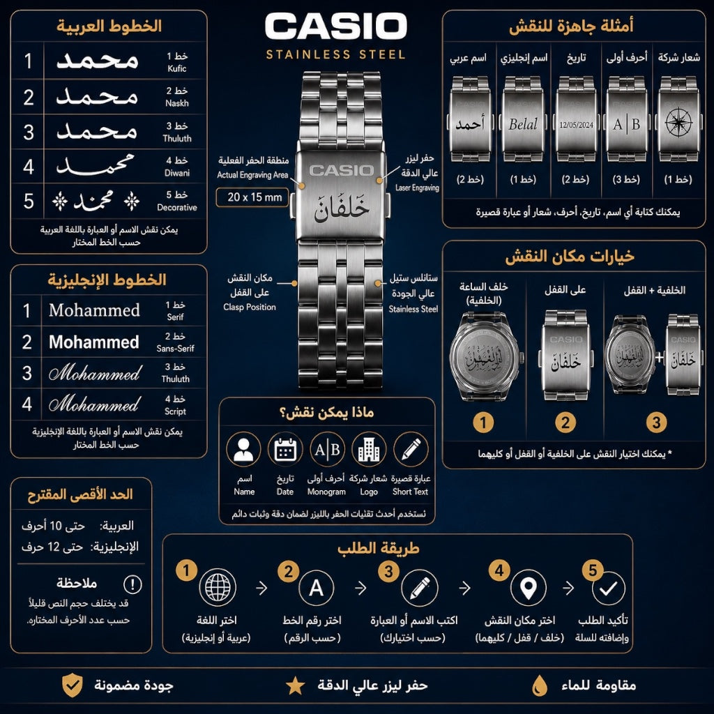 كاسيو كلاسيك Gunmetal – مينا أزرق ملكي | تصميم شعار الإمارات
Casio Classic Gunmetal – Royal Blue Dial | UAE Emblem Edition