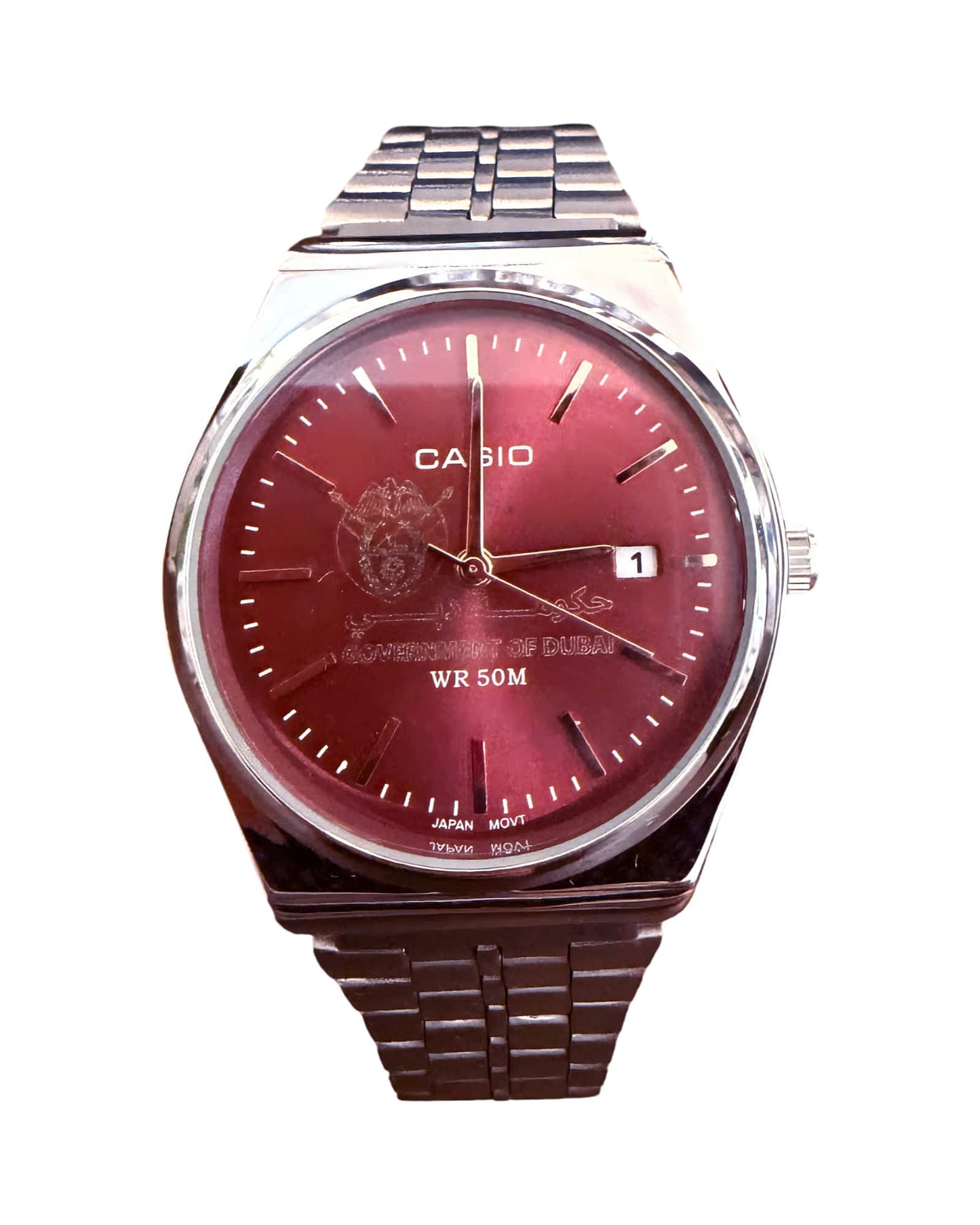كاسيو سلفر – مينا عنابي | إصدار دبيCasio Silver – Burgundy Dial | Dubai Edition
