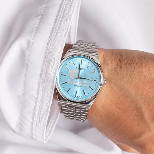 كاسيو سلفر – مينا سماوي | إصدار دبيCasio Silver – Light Blue Dial | Dubai Edition
