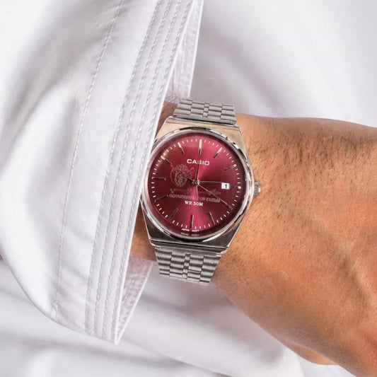 كاسيو سلفر – مينا عنابي | إصدار دبيCasio Silver – Burgundy Dial | Dubai Edition