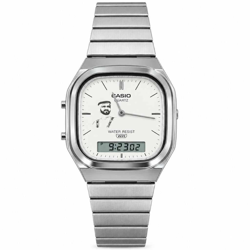 كاسيو فينتج سلفر– مينا أبيض| تصميم الشيخ محمد بن راشد
Casio Vintage silver–  white Dial | Sheikh Mohammed bin Rashid Design