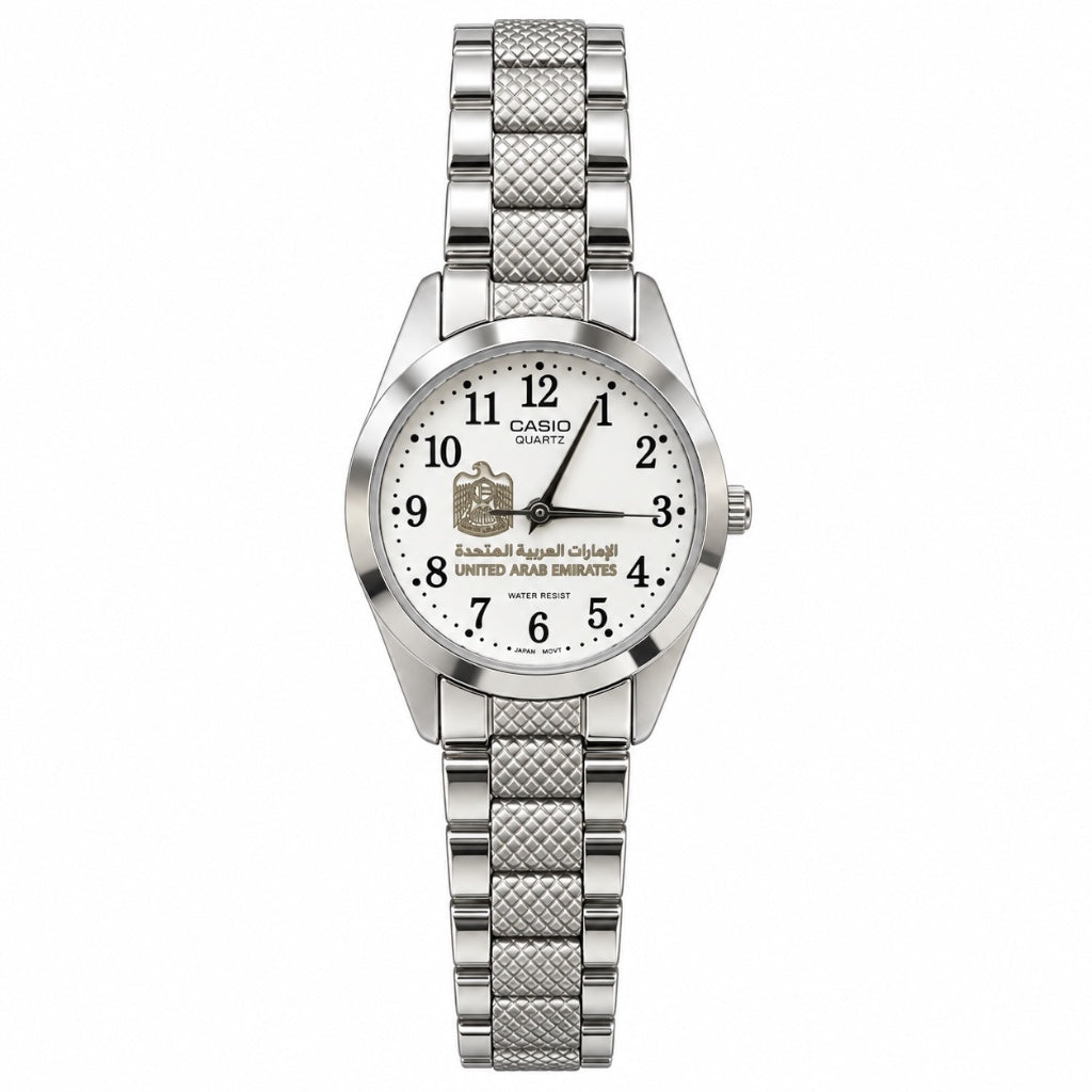 كاسيو نسائي سلفر – أبيض كلاسيك | UAE
Casio Women Silver – White Classic | UAE