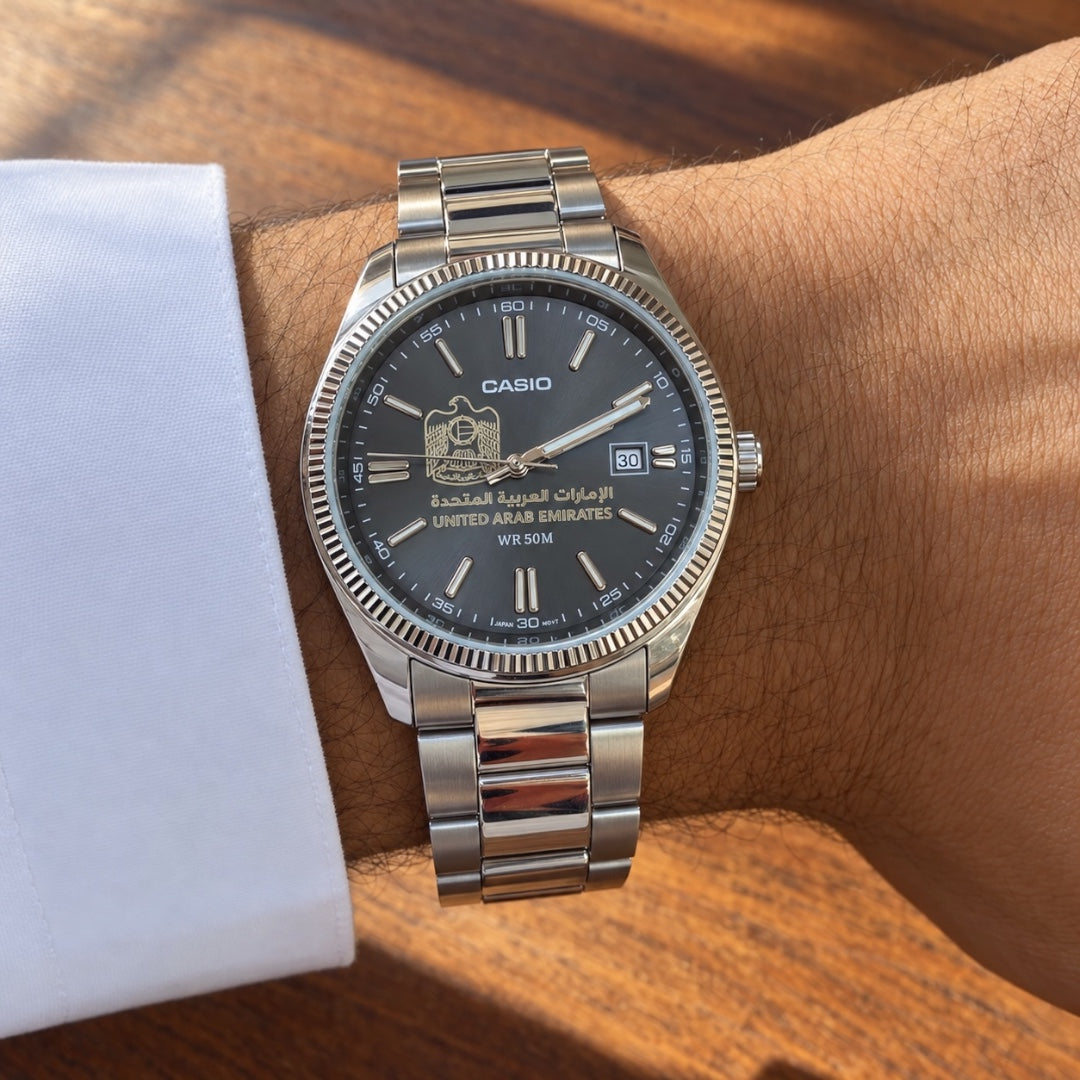 كاسيو رجالي سلفر – فحمي صن برسْت | UAE Casio Man  Silver – Charcoal Sunburst | UAE