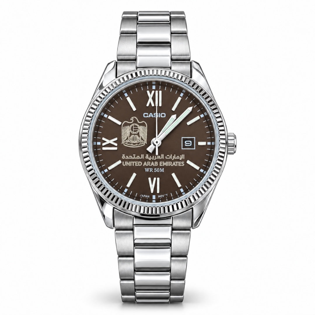 اسيو رويال كلاسيك سلفر – مينا بني غامق  | تصميم الإمارات

Casio Royal Classic Silver – Brown dark Dial | UAE Edition