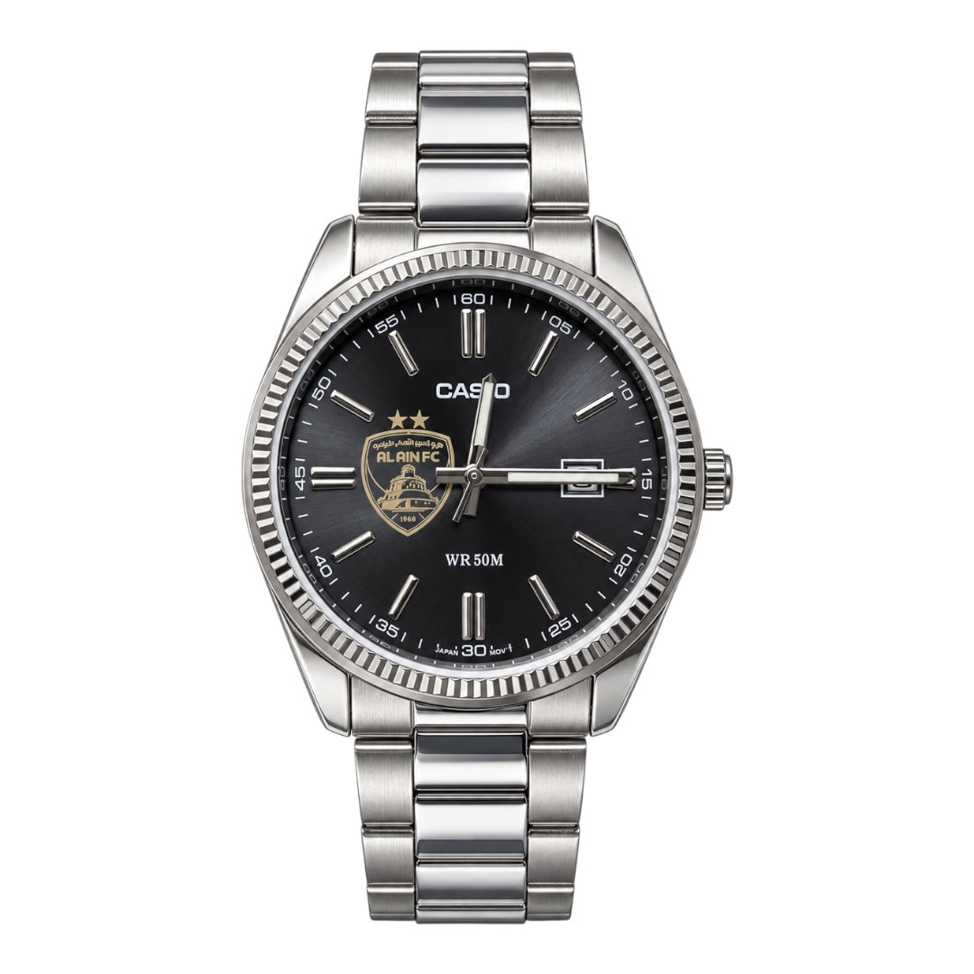 كاسيو كلاسيك سلفر – مينا أسود | إصدار نادي العين
Casio Classic Silver – Black Dial | Al Ain FC Edition