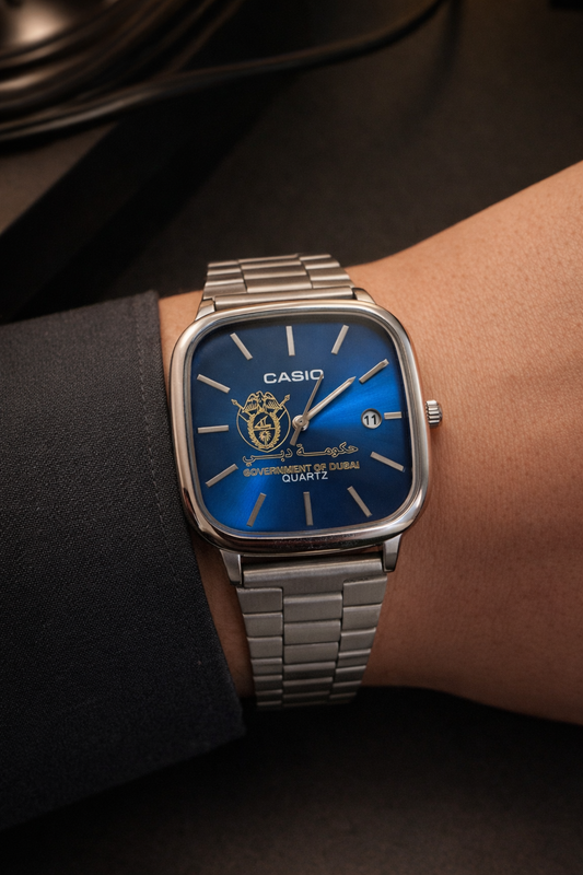 ساعة كاسيو سيلفر – مينا أزرق – إصدار حكومة دبي | Casio Silver – Blue Dial – Dubai Government Edition