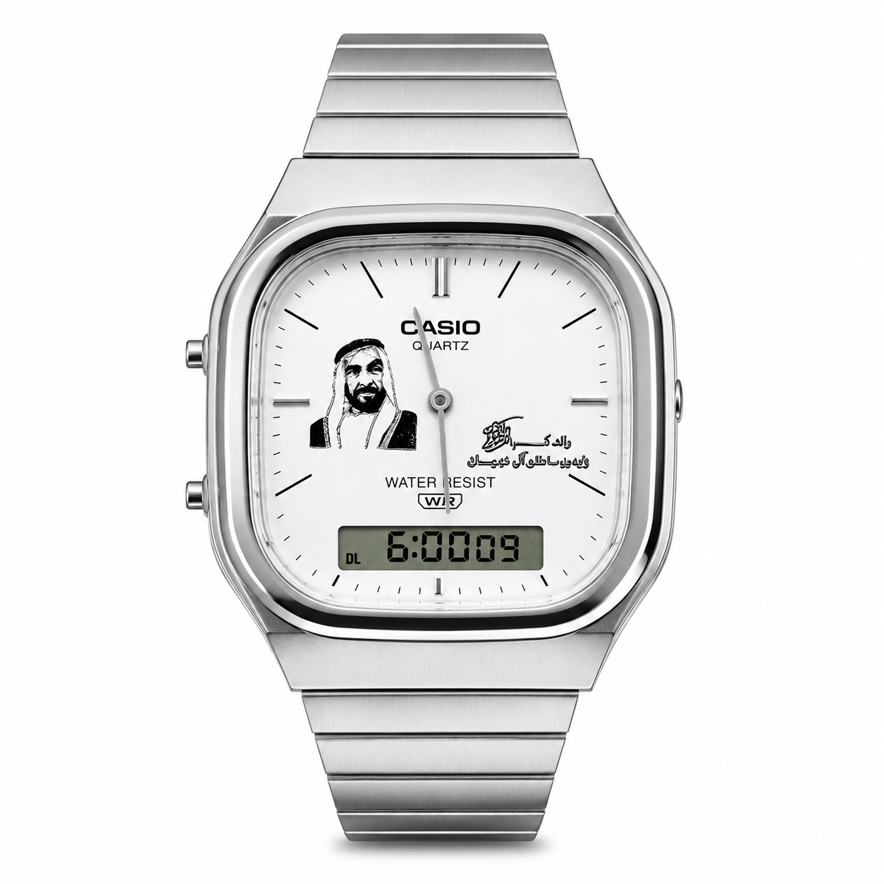 Casio Sheikh Zayed Square Silver – Private Collection | Ana-Digi   كاسيوالشيخ زايد سكوير فضي – مع توقيع  برايفت كوليكشن | أنالوغ ورقمي