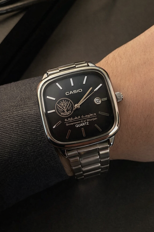 ساعة كاسيو سيلفر – مينا أسود – إصدار حكومة الشارقة | Casio Silver – Black Dial – Sharjah Government Editio