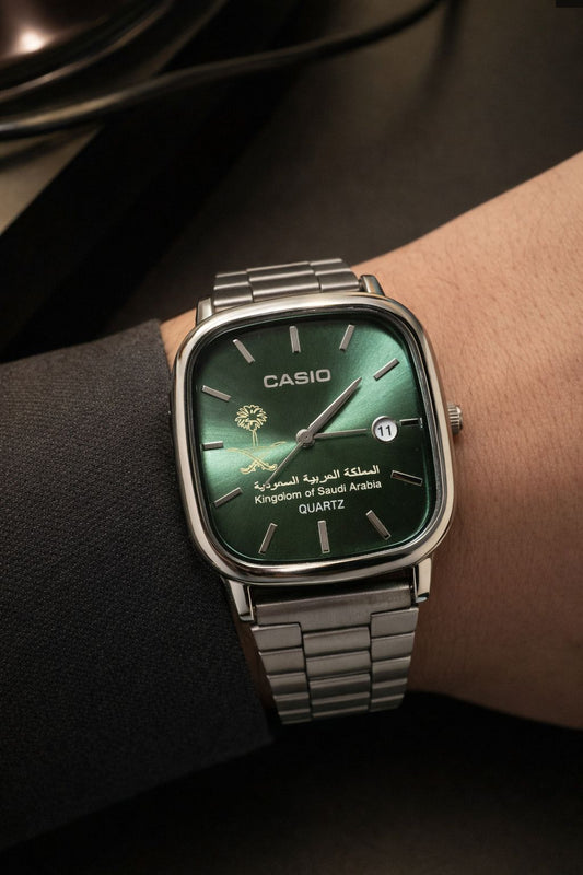 ساعة كاسيو سيلفر – مينا أخضر – إصدار السعودية | Casio Silver – Green Dial – Saudi Arabia Edition
