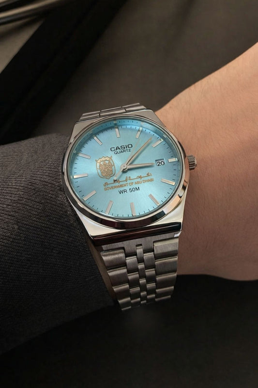 ساعة كاسيو سلفر – مينا سماوي فاتح  | اصدار  ابوظبي ‏Casio MTP-B145 Silver Watch – Light Blue Dial | Abu Dhabi  Special Edition