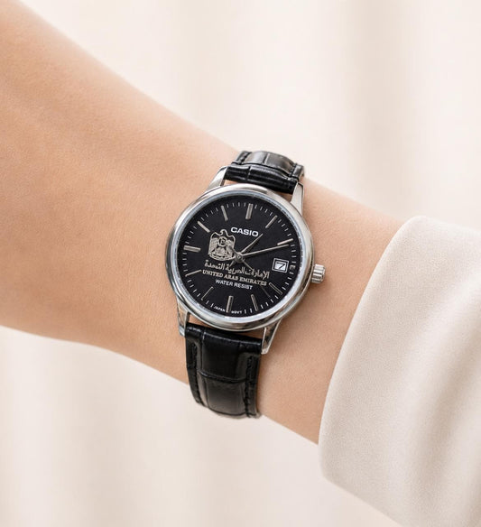 كاسيو جلد أسود – مينا أسود | UAE
Casio Women Black Leather – Black Dial | UAE