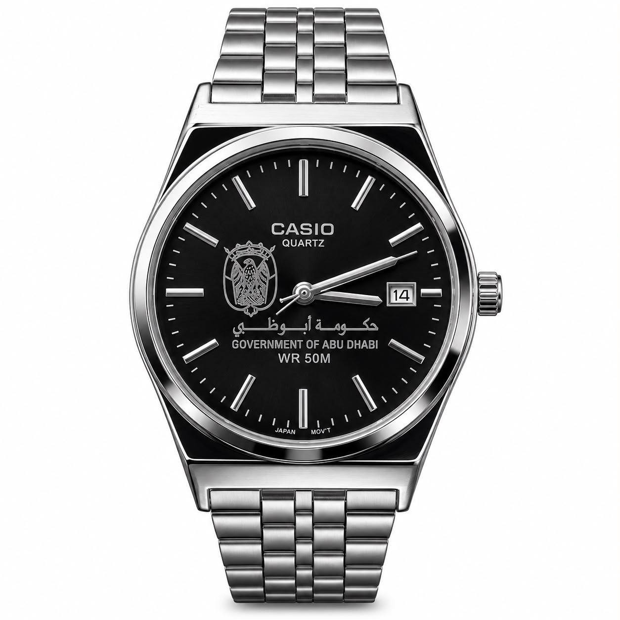 كاسيو سلفر – مينا أسود | إصدار أبوظبي
Casio Silver – Black Dial | Abu Dhabi Edition