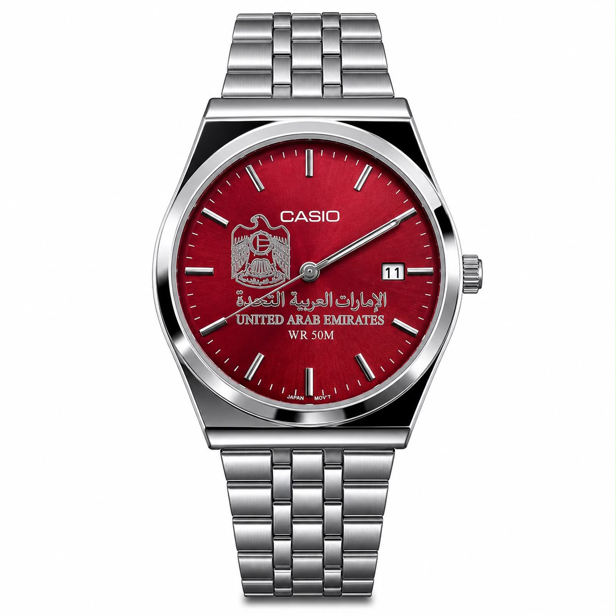 كاسيو سلفر – ميناأحمر  | إصدار الإمارات Casio Silver –Rea  Dial | UAE Edition