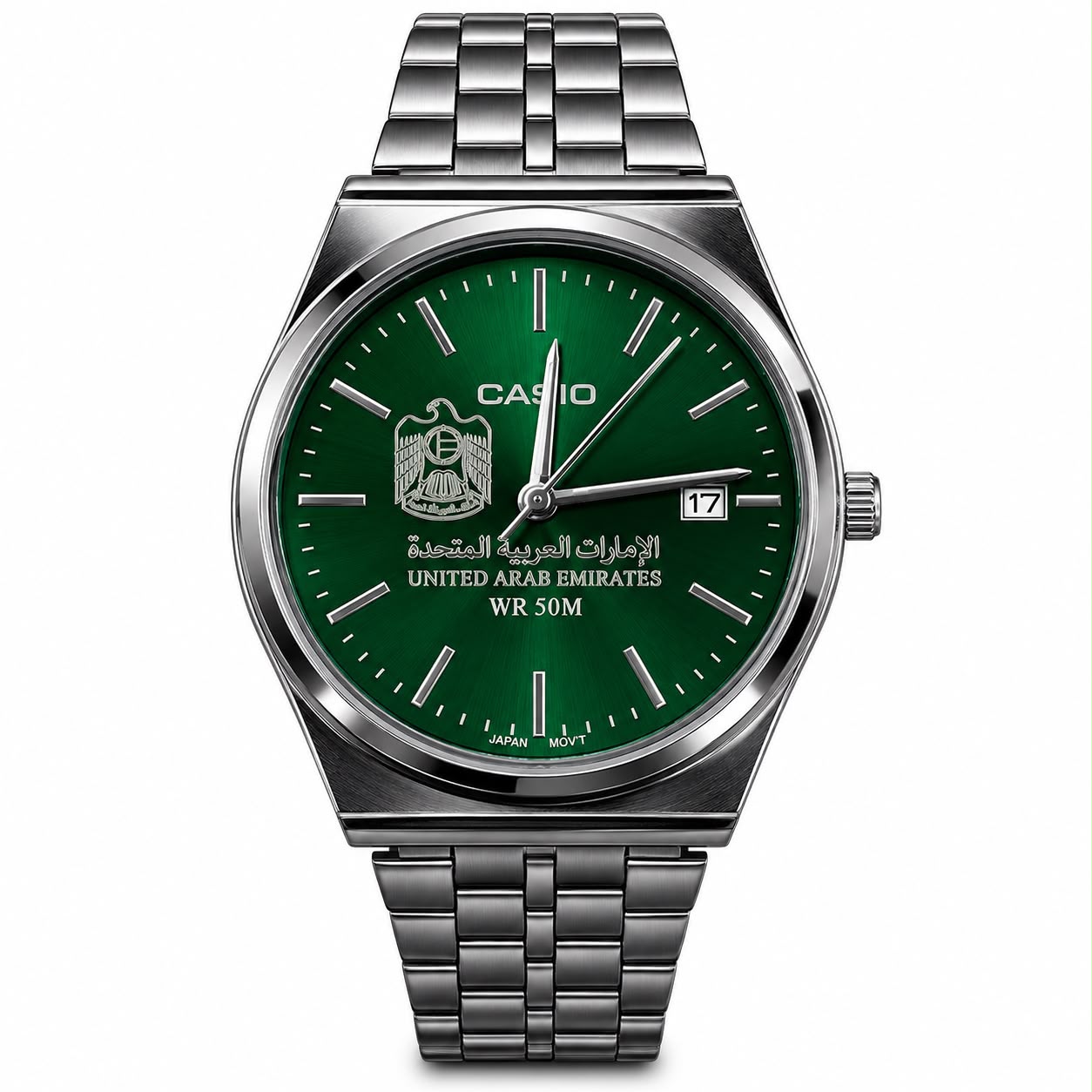 كاسيو سلفر – مينا أخضر | إصدار الإمارات
Casio Silver – Green Dial | UAE Edition