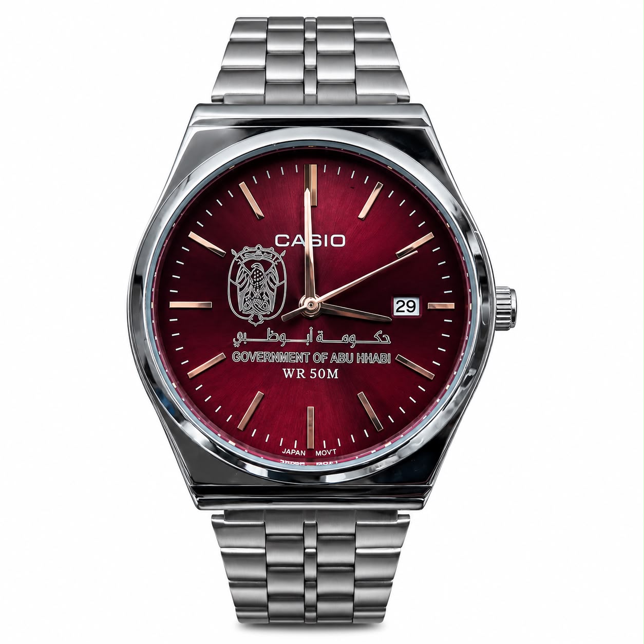 كاسيو سلفر – مينا عنابي | إصدار أبوظبي Casio Silver – Burgundy Dial | Abu Dhabi Edition