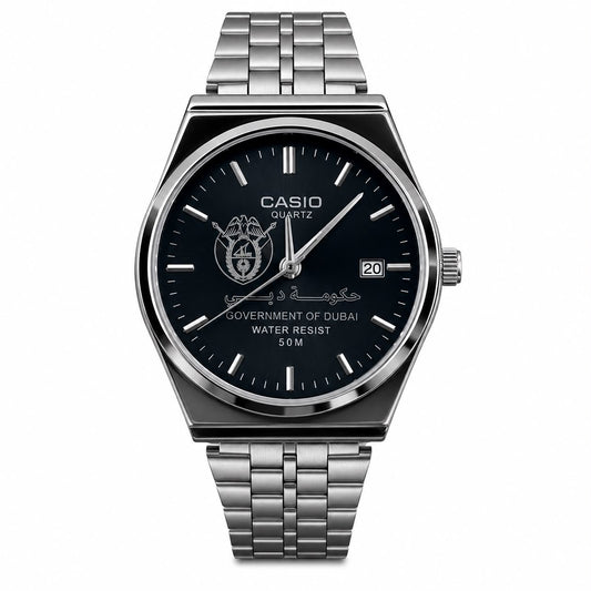 كاسيو سلفر – مينا أسود | إصدار دبي
Casio Silver – Black Dial | Dubai Edition