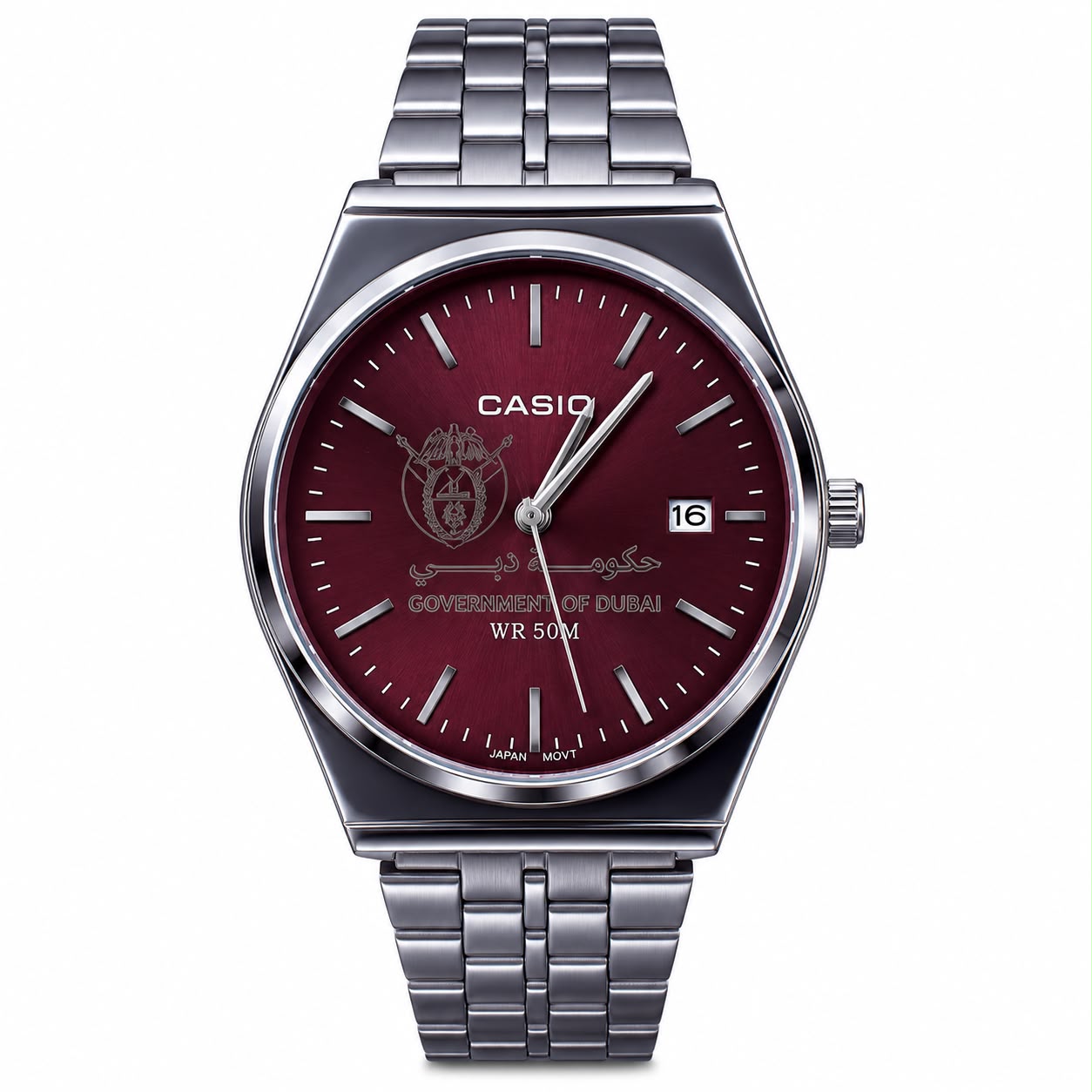 كاسيو سلفر – مينا عنابي | إصدار دبيCasio Silver – Burgundy Dial | Dubai Edition