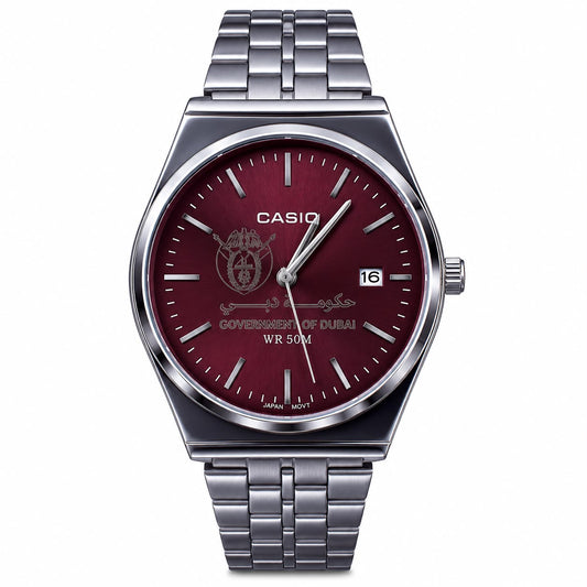 كاسيو سلفر – مينا عنابي | إصدار دبيCasio Silver – Burgundy Dial | Dubai Edition