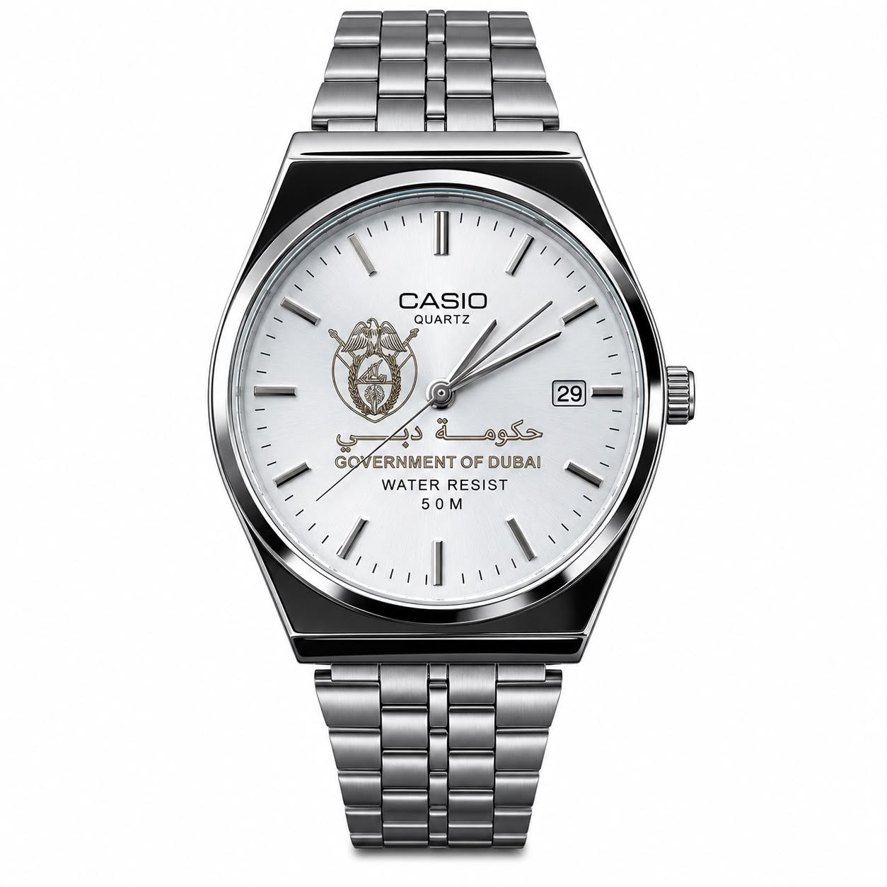 كاسيو سلفر – مينا أبيض | إصدار دبي
Casio Silver – White Dial | Dubai Edition