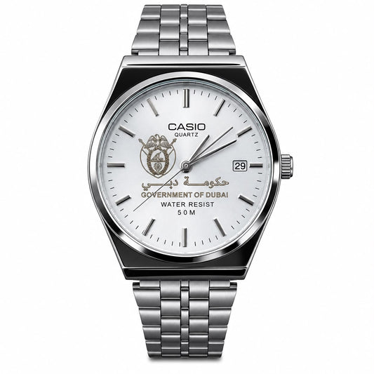 كاسيو سلفر – مينا أبيض | إصدار دبي
Casio Silver – White Dial | Dubai Edition