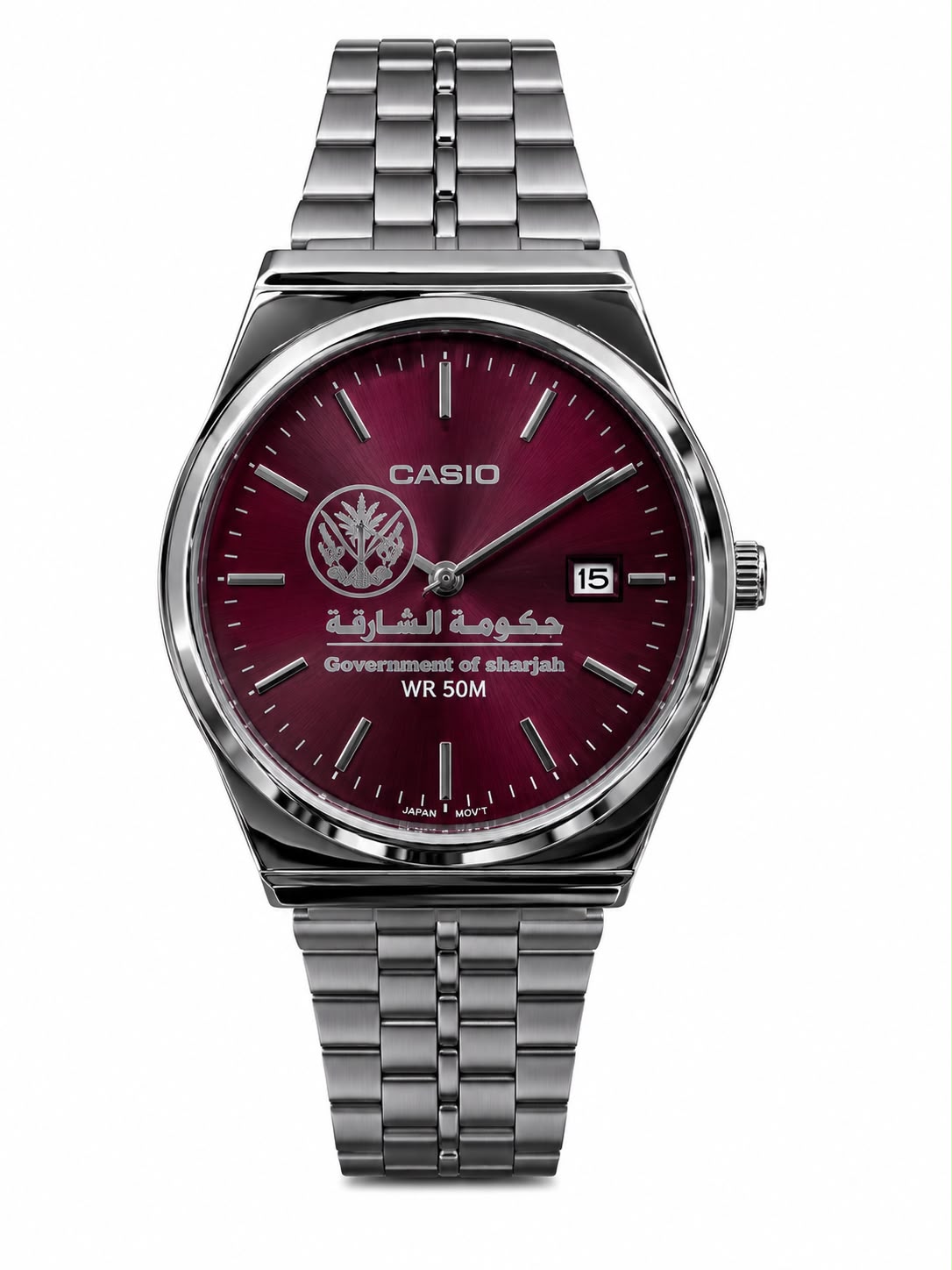 كاسيو سلفر – مينا عنابي | إصدار الشارقة
Casio Silver – Burgundy Dial | Sharjah Edition