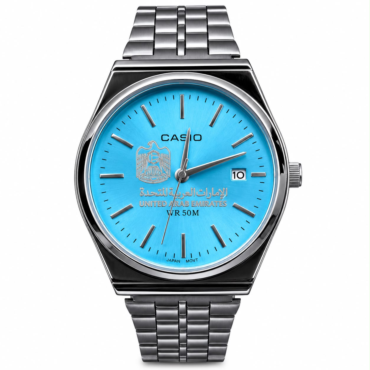 كاسيو سلفر – مينا سماوي | إصدار الإمارات
Casio Silver – Light Blue Dial | UAE Edition